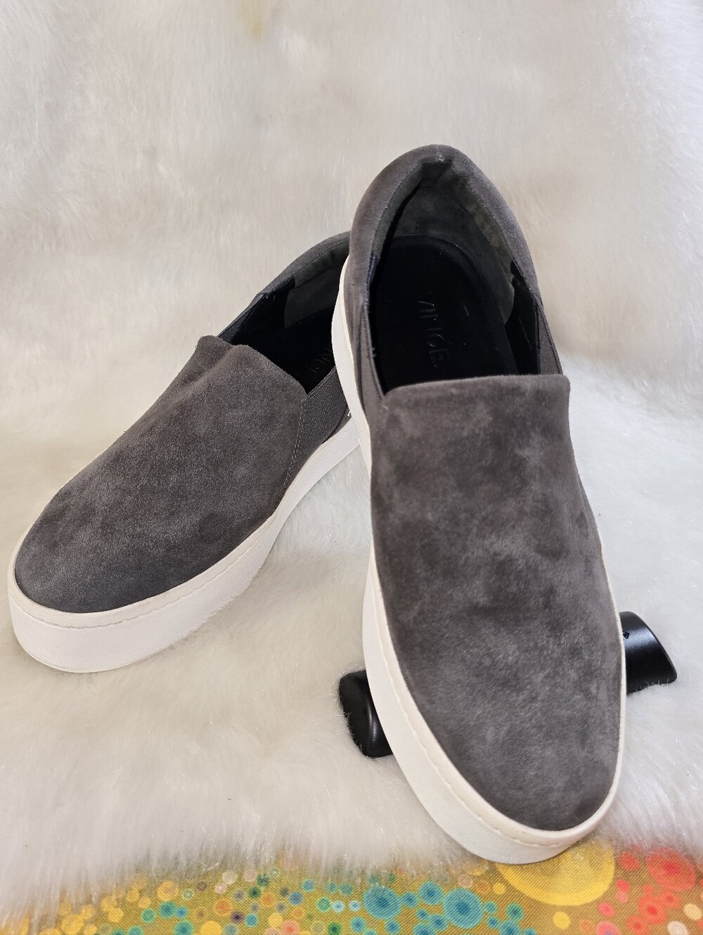 Vince Warren Womens Dark Gray Suede Slip-on Patform Sneakers
